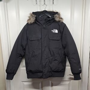 The North Face Men's Black Bomber Jacket with Removable Fur Trim